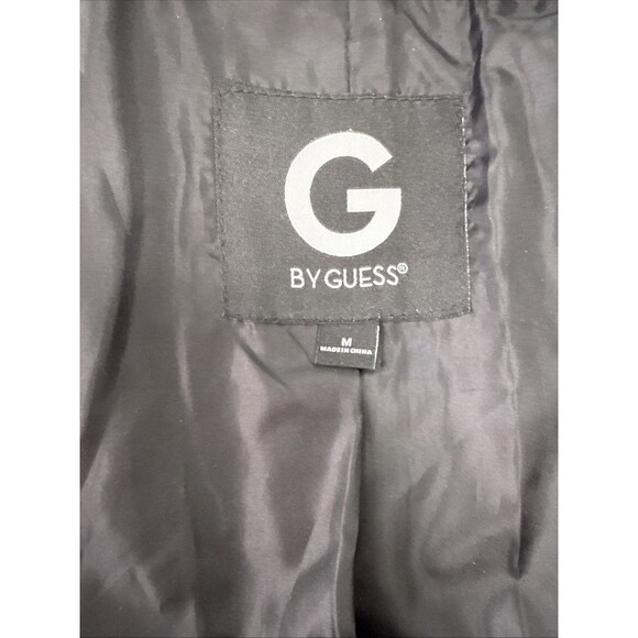 G by GUESS Moto Jacket M Black Faux Leather Zip Front Fitted Waist Trendy Chic - Picture 5 of 15